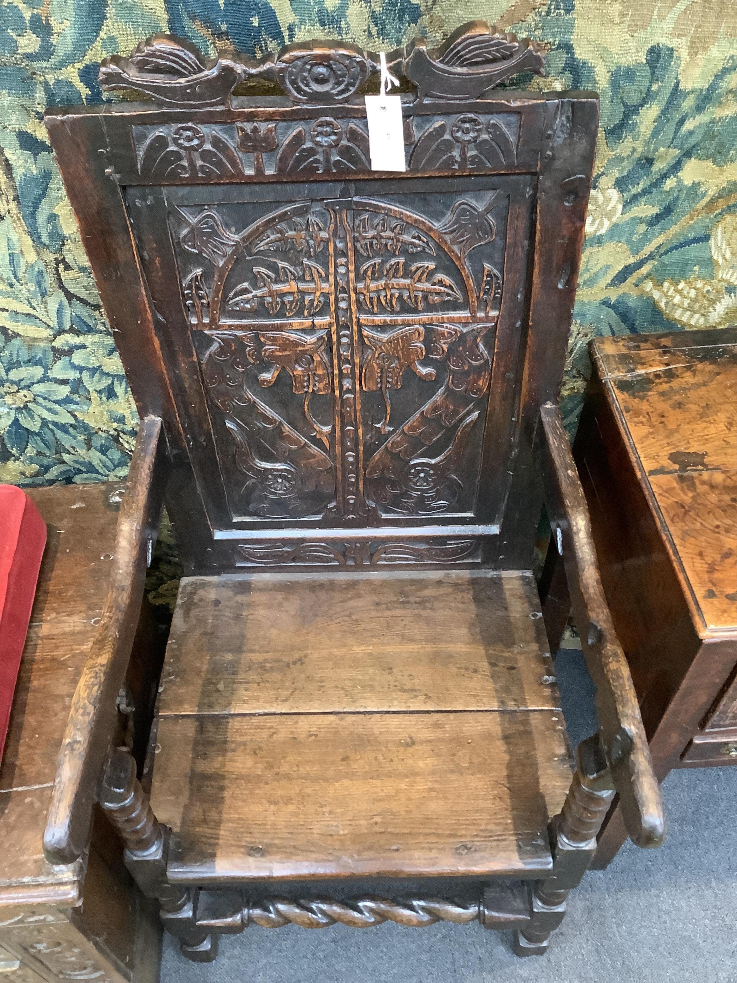 A 17th century and later Yorkshire oak Wainscot elbow chair